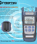 Front view of FYBOPTWU 3-in-1 fiber optic tester with optical power meter and VFL handheld device.