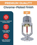Top Notch Chrome Fire Sprinkler Head Pendant Spray Kit With Half Inch Npt Threading showing corrosion-resistant construction.