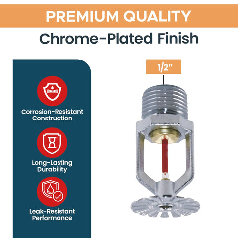 Top Notch Chrome Fire Sprinkler Head Pendant Spray Kit With Half Inch Npt Threading showing corrosion-resistant construction.