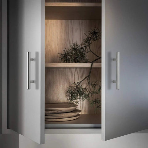 Open cabinet with 60 Pack 6 Inch Cabinet Pulls In Brushed Nickel Stainless Steel For Kitchen Cupboards And Cabinets