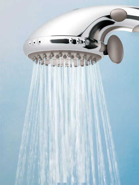 Multi-Function Handheld Showerhead With Non-Positive Pause Control in chrome finish spraying water