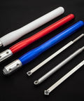 3-piece carbide woodturning tool set with white, red, and blue 12-inch handles