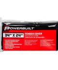 Heavy-Duty 24 By 34 Inch Black Plush Vinyl Fender Cover Pad packaging with product details and specifications visible.