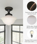 Vintage Schoolhouse Semi Flush Mount Ceiling Light In Oil Rubbed Bronze With White Glass Shade For Kitchens Hallways And Dining Rooms