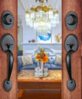 Two Pack Iron Black Front Double Door Handleset With Knob And Single Cylinder Deadbolt Keyed Entry Plus Dummy Non Lock Handle