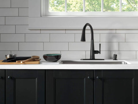 Emmeline Matte Black Metal Soap Dispenser 13 Oz Bottle, Refillable From Above The Deck, Fits One Three Eighths Inch Hole, Pump Head And Bottle Included, Diamond Shaped Ridged Kitchen Upgrade installed at sink