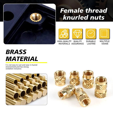 Brass Heat Set Threaded Inserts Kit For Plastic And 3D Printing, 350 Pcs M2 To M6 Female Knurled Nuts With Metric Threads