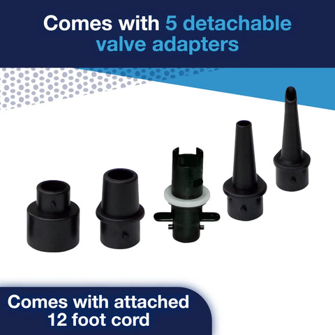 Image of 5 universal adapters for 120V AC Inflator Pump For Inflatables, 600 L/min Airflow, Fast Inflate For Towable Tubes, Boats, Pools, Floats