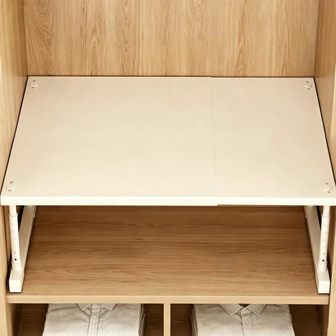 Adjustable Closet Shelf Organizer With Expandable Storage Rack For Pantries And Closets, white adjustable shelf in closet.