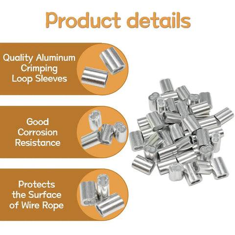 Beefy All In One Aluminum Crimping Loop Sleeve Cable Ferrules Kit 285 Pcs In 8 Sizes From 3/64 To 1/4 Inch, corrosion-resistant sleeves