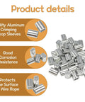 Product details of 256 Piece Stainless Steel Wire Rope Thimble Kit With Aluminum Crimping Loop Sleeves showing aluminum sleeves