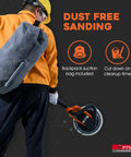 Worker using Electric Drywall Sander With Dust Collector Bag And Vacuum Attachment Pro Grade DIY Power Tool