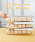Clear Plastic Egg Holder For Refrigerator With Auto Rolling Design, Stackable 3 Drawer Egg Storage Box, 54 Egg Capacity