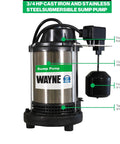 Heavy Duty Three Quarter HP Submersible Sump Pump With Cast Iron And Stainless Steel Build, New Switch Included, Indoor Use Only, Delivers Up To 5,490 GPH For Fast Basement Water Removal