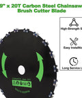 9 Inch 20 Tooth Chainsaw Brush Cutter Blade With Adapter Kit For STIHL Trimmers And Weed Eater in packaging