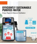 Top Notch Water Distiller With 750 Watt Heater Makes Hella Pure Water For Home Use And CPAP Devices on a wooden surface with water container