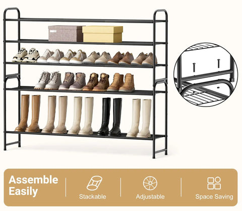 Heavy Duty Black Three Tier Metal Shoe Rack For Closet And Entryway With Sturdy Wire Grid Designed For Maximum Storage Capacity So Your Sneaker Game Stays Slick And Tight