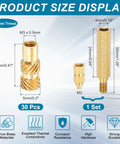Product size display of Heat Set Threaded Inserts Kit With Soldering Iron Tip Press Tool M3 x 0.5mm 12x5mm Brass Knurled Embedding Nuts