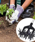 Manual Garden Cultivator with Interchangeable Handheld Scarifier and Handle Attachment for soil mixing and weeding shown in garden use.