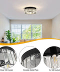 Semi Flush Mount Crystal Ceiling Light With Open Bottom Design illuminated in modern living room, black finish, G9 sockets.