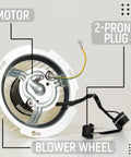 Upgraded 8832NA Bathroom Fan Blower Motor Replacement, 3.3 inch diameter, 1500 RPM, CCW rotation, 2-prong plug, side view