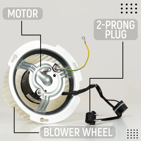 Upgraded 8832NA Bathroom Fan Blower Motor Replacement, 3.3 inch diameter, 1500 RPM, CCW rotation, 2-prong plug, side view