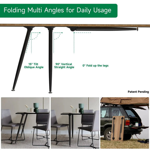 3 In 1 Metal Folding Table Legs With Adjustable Floor Protectors For Round Or Square Tables, side view of angles and usage