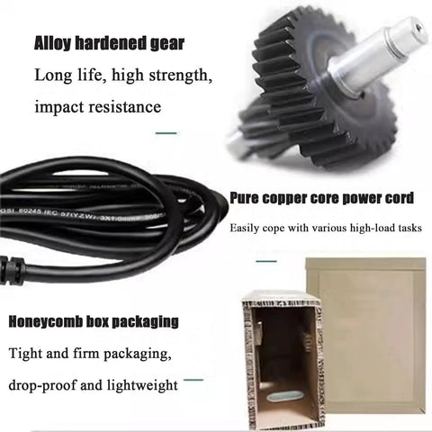Alloy hardened gear and pure copper cord showcasing quality components for Rugged 1080W Magnetic Drill Press With 16mm Bore.