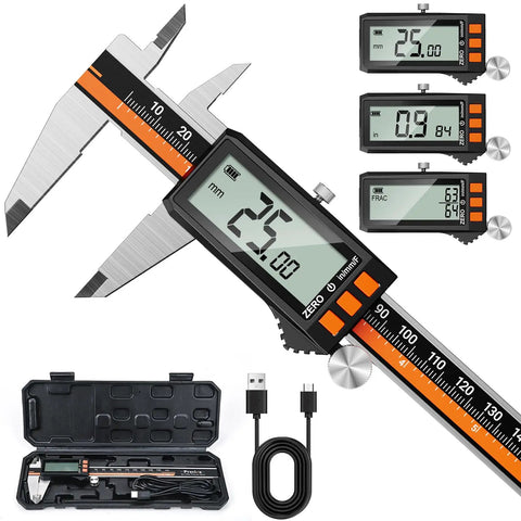 Rechargeable Digital Caliper 6 Inch 150 mm Stainless Steel With IP54 Protection Auto Off Type C Fast Charge LCD Screen