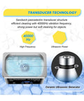 Big 800Ml Handheld Ultrasonic Cleaner With Digital Display, Heater And Timer showing transducer technology and ceramic ultrasonic generator.