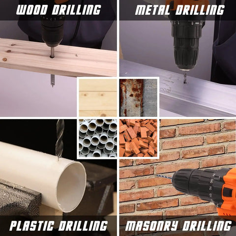 Demonstration of All In One 246 Piece Drill Bit and Screwdriver Bits Set for wood, metal, plastic, and masonry drilling
