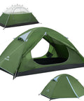 Bleik-A 2 To 3 Person Camping Tent With Waterproof Double Layer, Lightweight Backpacking Shelter, green and black color, exterior view