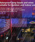 Patriotic American Flag LED Net Lights for outdoor decor with 420 LED waterproof string lights on building in rain