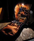Heavy Duty Jobsite Ready Workhorse Tool Backpack with open orange interior and tools under light, showcasing organization