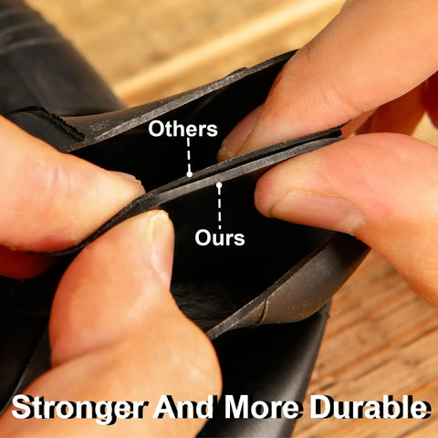 Comparison of Heavy Duty Inner Tube 3.00-8 3.25-8 3.50-8 With TR-87 Angled Valve Stem 2 Pack thickness showing enhanced durability.
