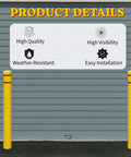 Built Like A Tank Heavy Duty Bollard Covers For Indoor Outdoor Use With Reflective Tape High Visibility Yellow Sleeves waterproof bollard covers with product details background.