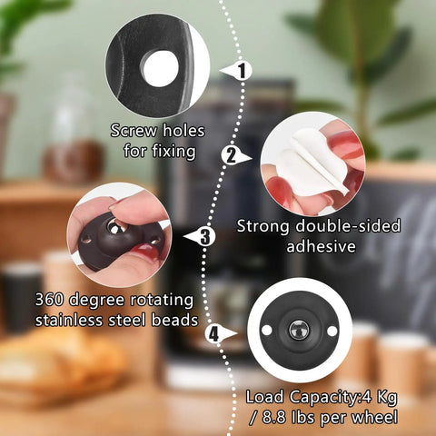 8 Pcs Mini Adhesive Caster Wheels 1/2 Inch Self Adhesive Swivel Casters For Appliances And Small Furniture, details of features