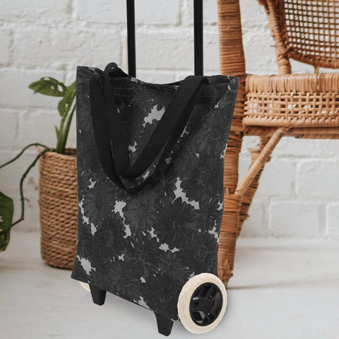 Front view of a foldable utility cart with 6.69 Inch Replacement Laundry Cart Wheels For Durable Rolling And Easy Maneuverability.