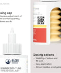 Dosing cap and bellows of B577Eco Medium Strength Thread Sealant For Large Threads Works On All Metals 50ml Yellow