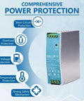 12V 120W DIN Rail Power Supply 10A Industrial PSU For PLCs, Sensors, And IO Modules, Rail-Mounted DC Power Unit With Global Input 90-264VAC And Wide 127-370V Range, side view