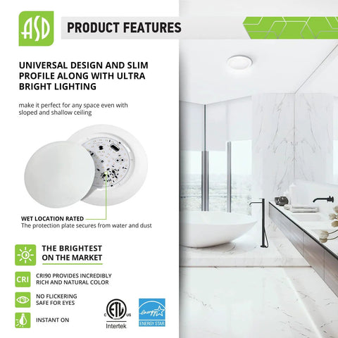 Low Profile Flush Mount Ceiling Light 9.5 Inch 20W 1500 Lumens CRI 90 4000K Cool White Dimmable LED Disk Lights in bathroom