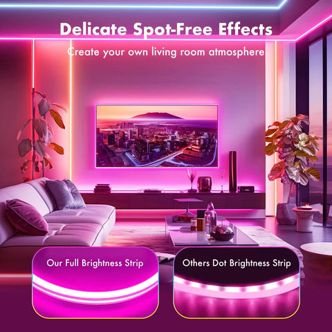 Dope Neon RGB Rope Lights For Gaming Rooms And Living Spaces illuminating a modern living room with spot-free effects.