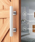 12 Inch Stainless Steel Sliding Barn Door Pull Handle With Flush Hardware Set installed on wood door, interior view