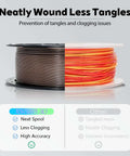 Side view of Glow In The Dark Gradient Rainbow 1.75mm PLA Filament For 3D Printing 0.25kg Small Spool, highlighting neat winding.
