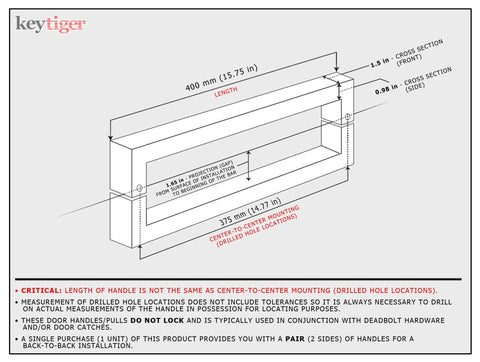 Diagram of 16 Inch Modern Stainless Steel Door Handle Pulls In Chrome Mirror Polish Finish For Wood Glass And Metal Doors