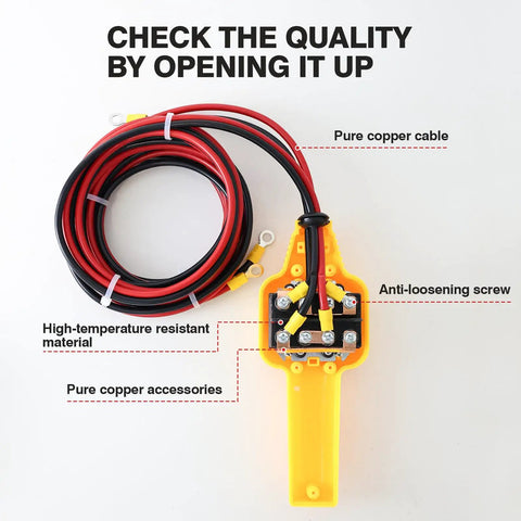 Universal 12V Winch Control Box With Relay Switch For 1500-5000LB Winches On ATV Truck And Trailer Rugged Yellow ABS Housing Simple Install Replacement To Restore Beefed Up Power And Reliable Towing, yellow ABS box with red/black copper cables