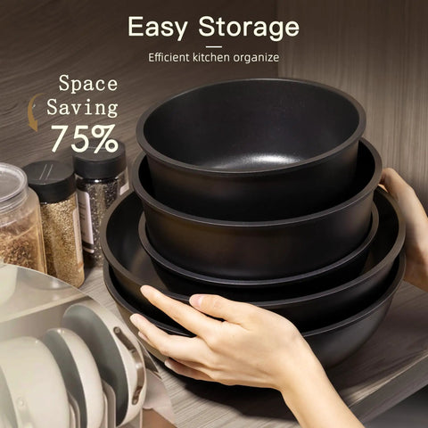 21 Piece Nonstick Ceramic Pots And Pans Set With Detachable Handles, RV Ready Kitchen Gear For Easy Storage, stackable design
