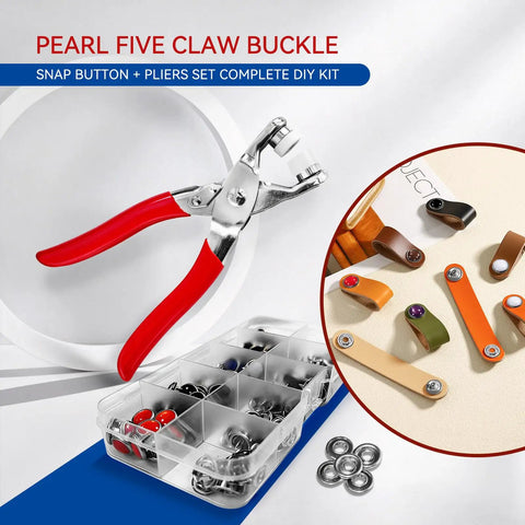 Fresh Threads Pearl Snap Button Kit With 5 Prong Fasteners And Heavy Duty Plier for jacket fix ups, includes assorted buttons and pliers.