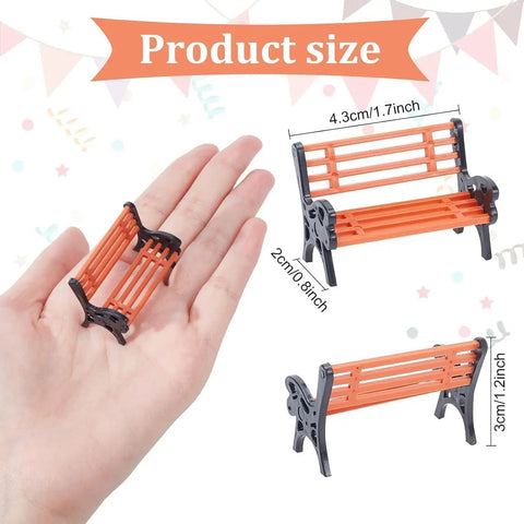 Dope Two Piece Miniature Park Bench Set For Dollhouse And Fairy Gardens One To Twelve Scale Brown Benches shown in hand for scale.