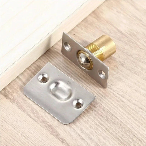 Adjustable Ball Door Catch Set for Cabinets and French Closet Doors, Hidden Retractable Clamping Mechanism, brass and steel components